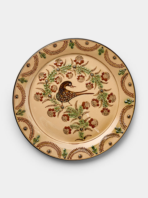 Poterie d’Évires - Birds Hand-Painted Ceramic Round Platter - Cream - ABASK - 