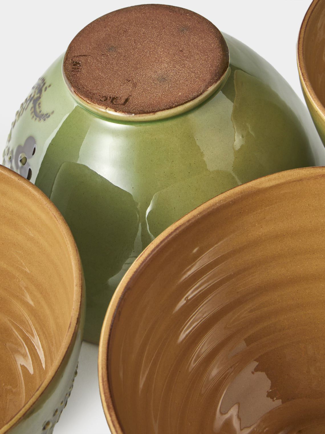 Poterie d’Évires - Flowers Hand-Painted Ceramic Grand Bowls (Set of 4) - Green - ABASK