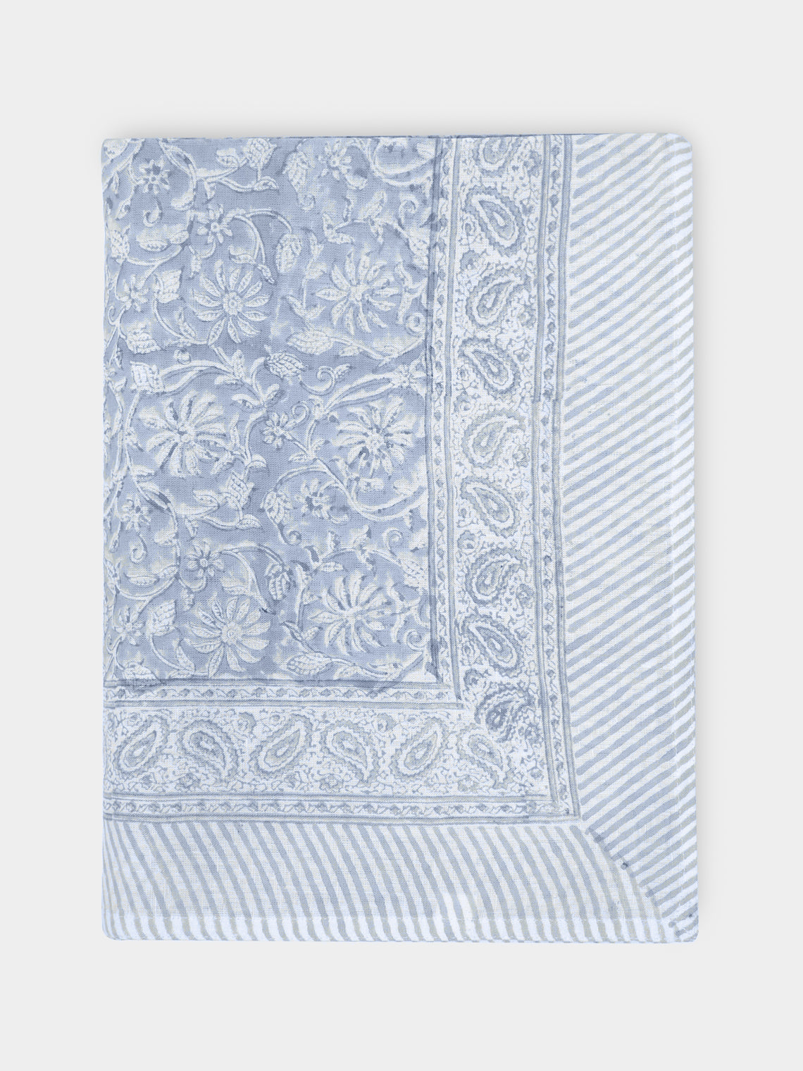 Chamois - Margerita Block-Printed Linen Small Rectangular Tablecloth - Gray - ABASK - 