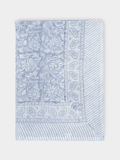 Chamois - Margerita Block-Printed Linen Small Rectangular Tablecloth - Gray - ABASK - 