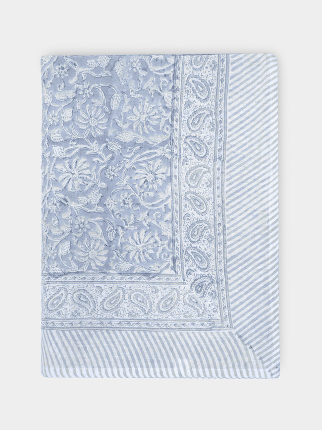 Chamois - Margerita Block-Printed Linen Small Rectangular Tablecloth - Gray - ABASK - 