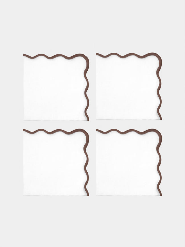 Angela Wickstead - Chiara Scalloped Linen Napkins (Set of 4) - Brown - ABASK - 