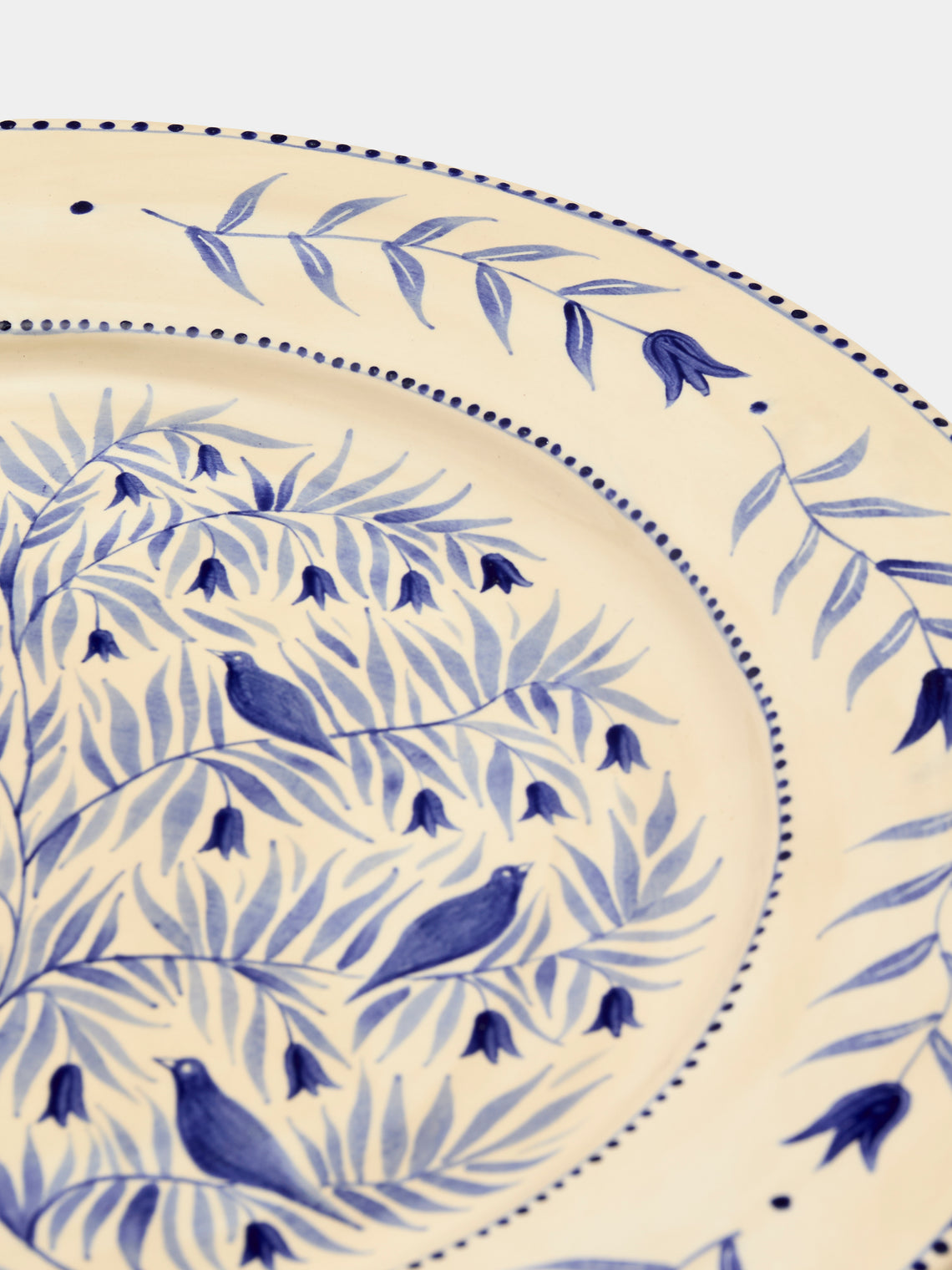 Rosanna Corfe - Birds and Bluebells Hand-Painted Ceramic Round Platter - Cream - ABASK