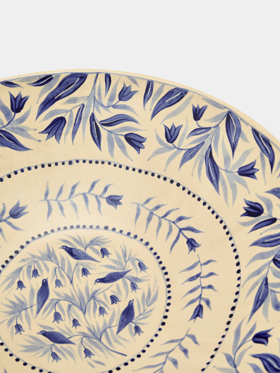 Rosanna Corfe - Birds and Bluebells Hand-Painted Ceramic Flared Bowl - Cream - ABASK