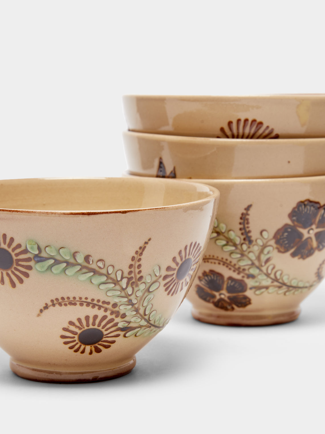 Poterie d’Évires - Flowers Hand-Painted Ceramic Cereal Bowls (Set of 4) -  - ABASK