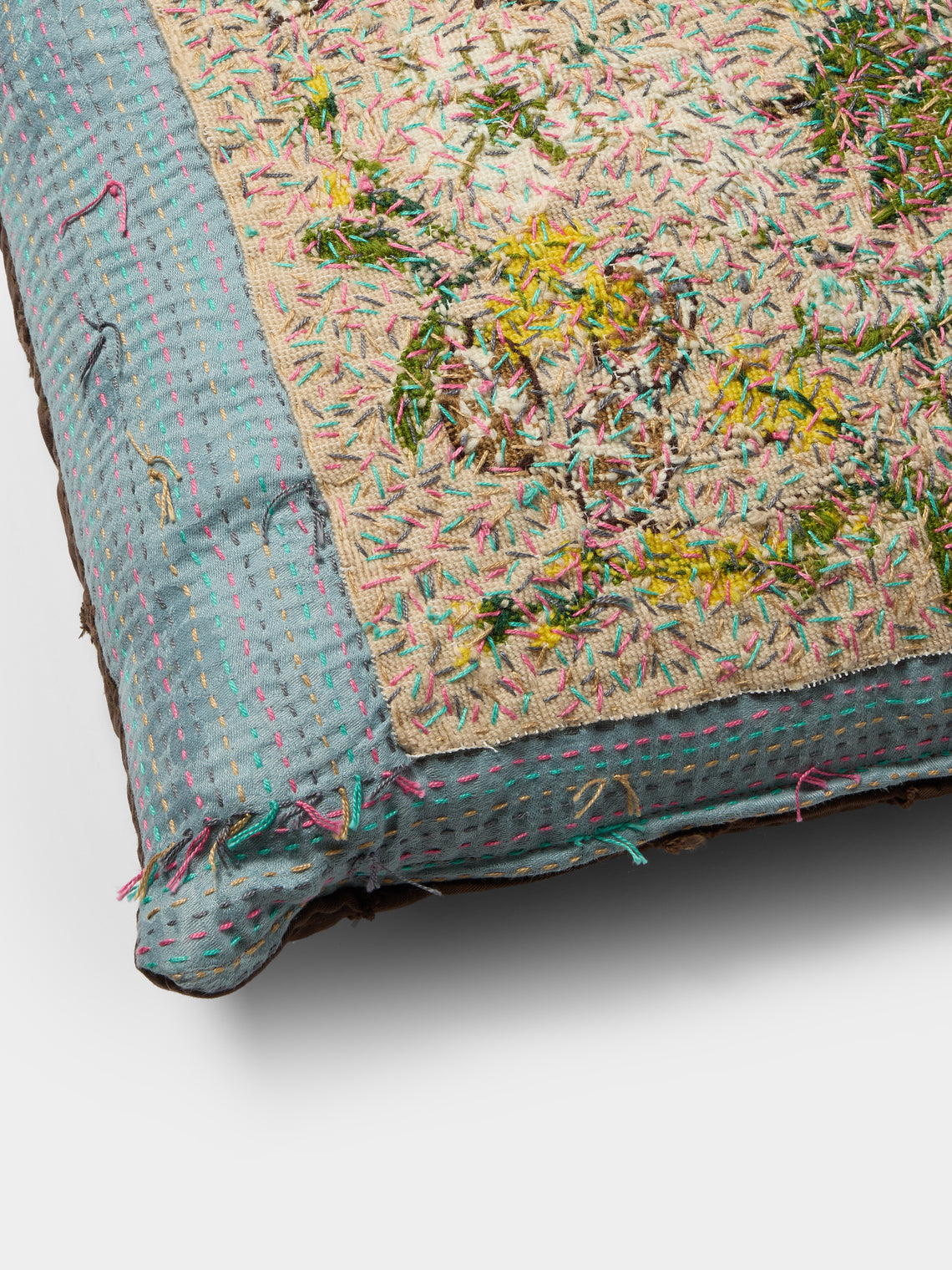 By Walid - 19th-Century Victorian Needlepoint Patchwork Wool and Cotton Cushion (20.5in/52cm) - Multiple - ABASK