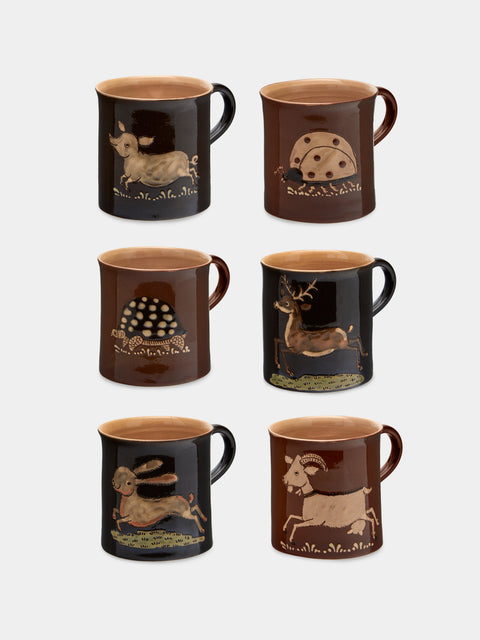 Poterie d’Évires - Safari Hand-Painted Ceramic Mugs (Set of 6) - Light brown - ABASK - 