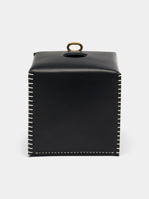 Otzi Studio - Eyelet Leather Tissue Box - Black - ABASK - 