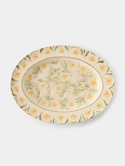 Rosanna Corfe - Doves and Daffodils Hand-Painted Ceramic Oval Platter - Cream - ABASK - 