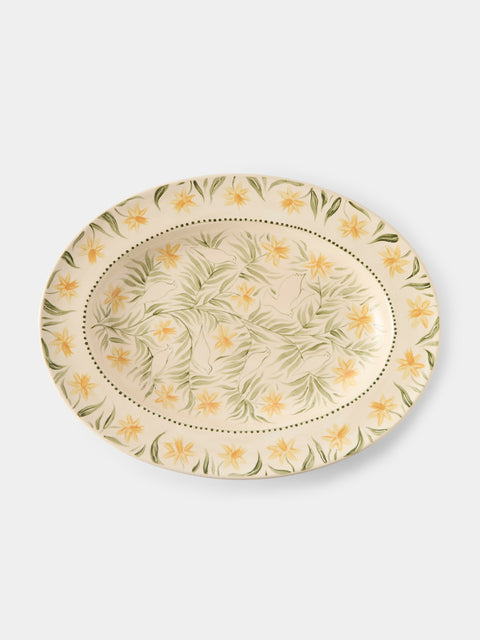 Rosanna Corfe - Doves and Daffodils Hand-Painted Ceramic Oval Platter - Cream - ABASK - 