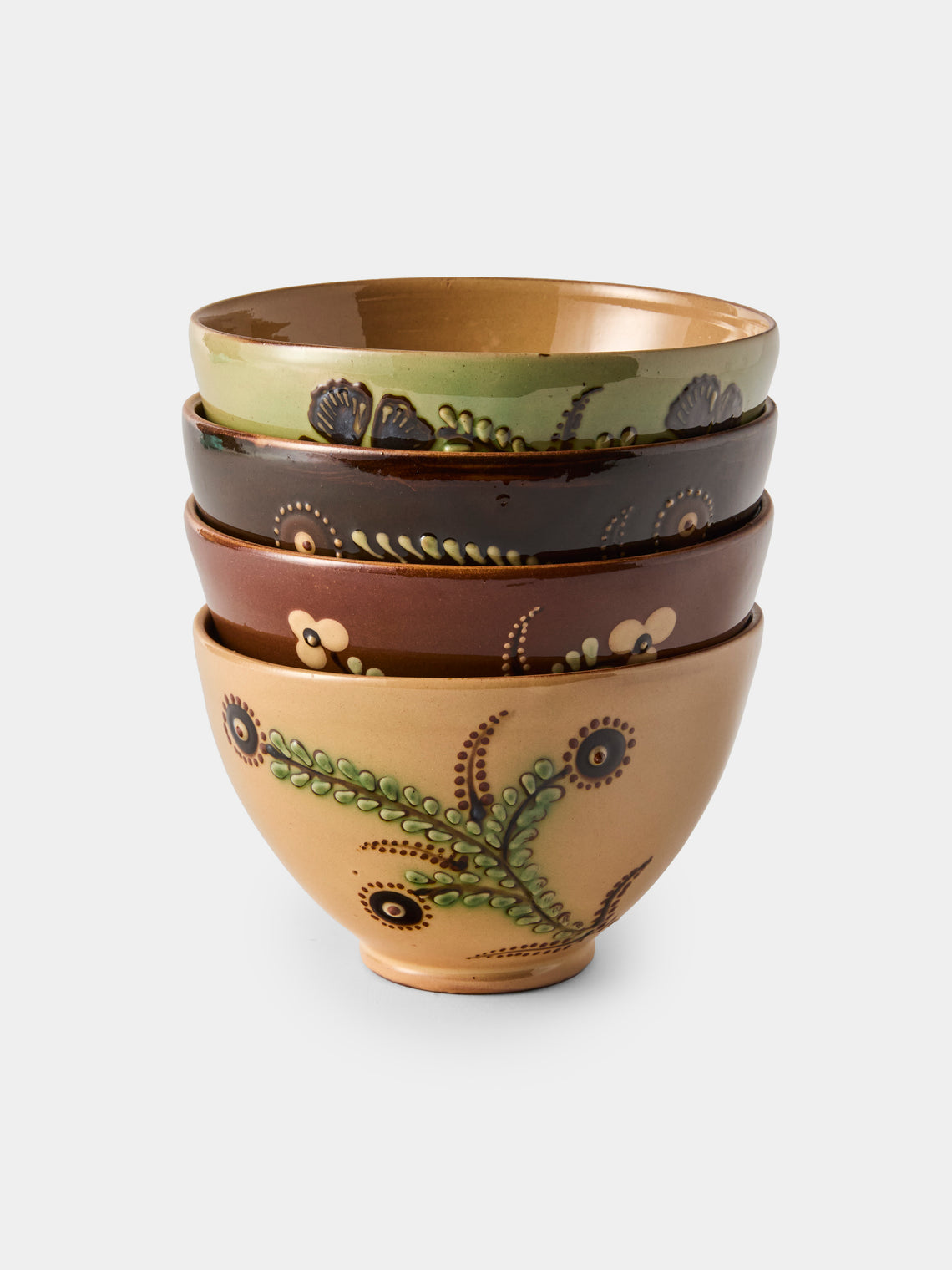 Poterie d’Évires - Flowers Hand-Painted Ceramic Grand Bowls (Set of 4) - Multiple - ABASK - 