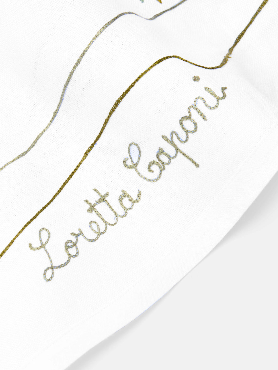 Loretta Caponi - Palm Tree Hand-Embroidered Linen Round Tablecloth -  - ABASK