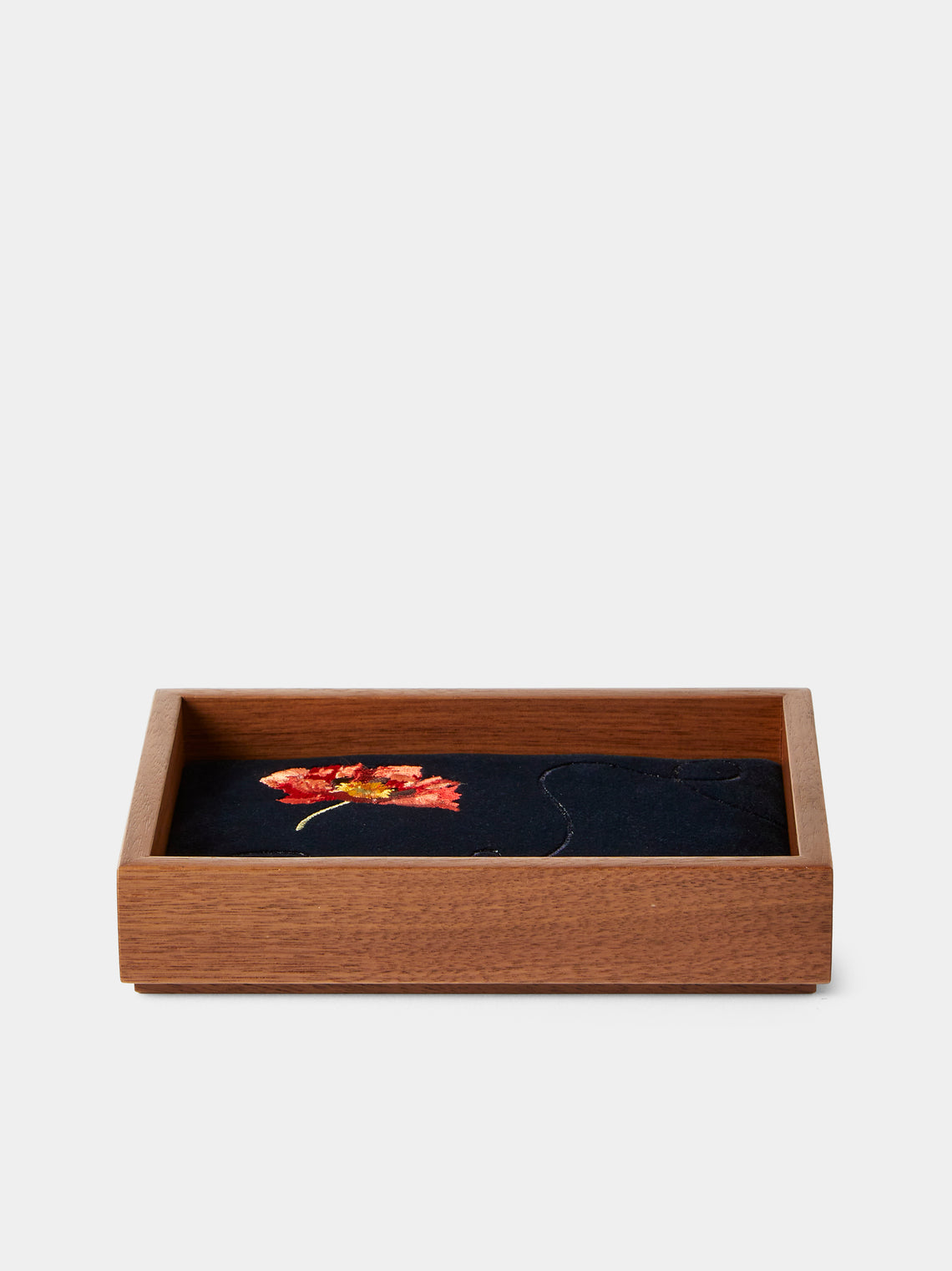 Uncommon Ancestor - Floriography Poppy Embroidered Velvet Jewelry Tray (6.5in/17cm) - Navy - ABASK
