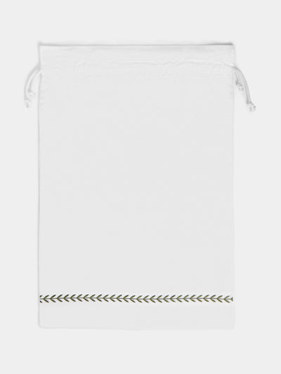 Heirlooms - Laurel Leaf Embroidered Linen Laundry Bag - White - ABASK - 