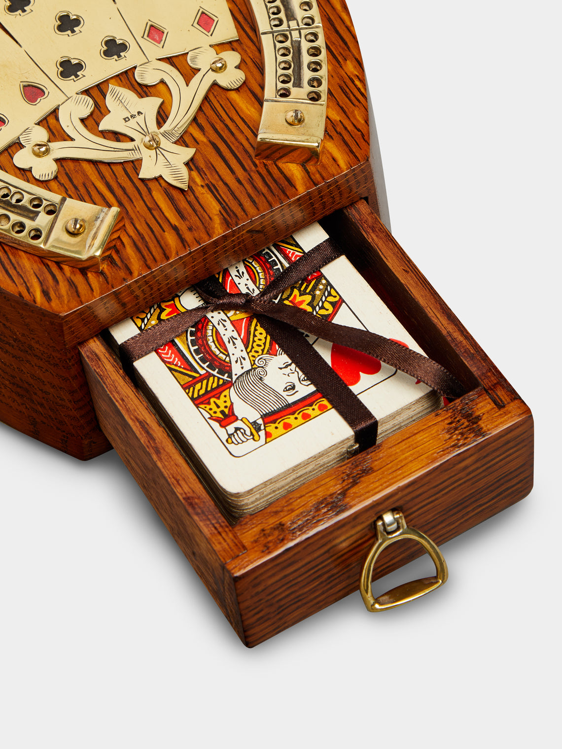 Antique and Vintage - 1910s English Oak and Brass Cribbage & Cards Box -  - ABASK
