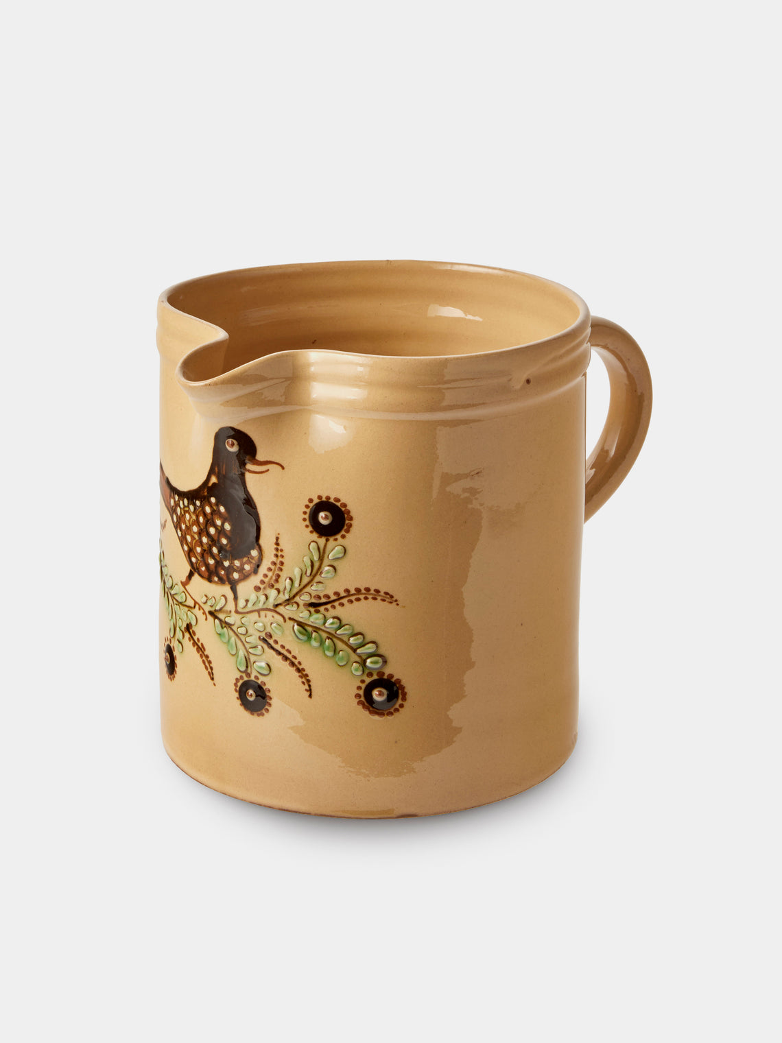 Poterie d’Évires - Birds Hand-Painted Ceramic Straight-Edge Medium Jug - Cream - ABASK - 