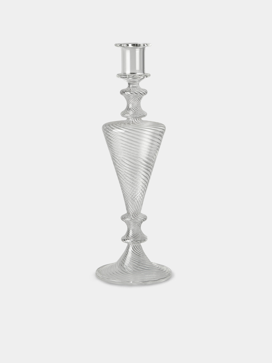 Alya Tannous - | Set of 3 | Ondara Hand-Blown Glass Candlesticks - Clear - ABASK - 