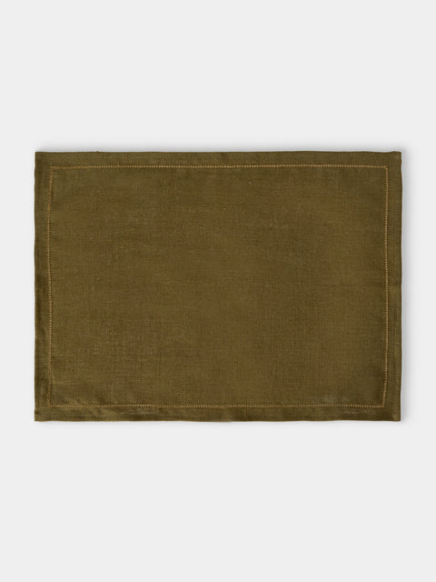 Volga Linen - Hem-Stitch Linen Placemats (Set of 6) - Green - ABASK - 