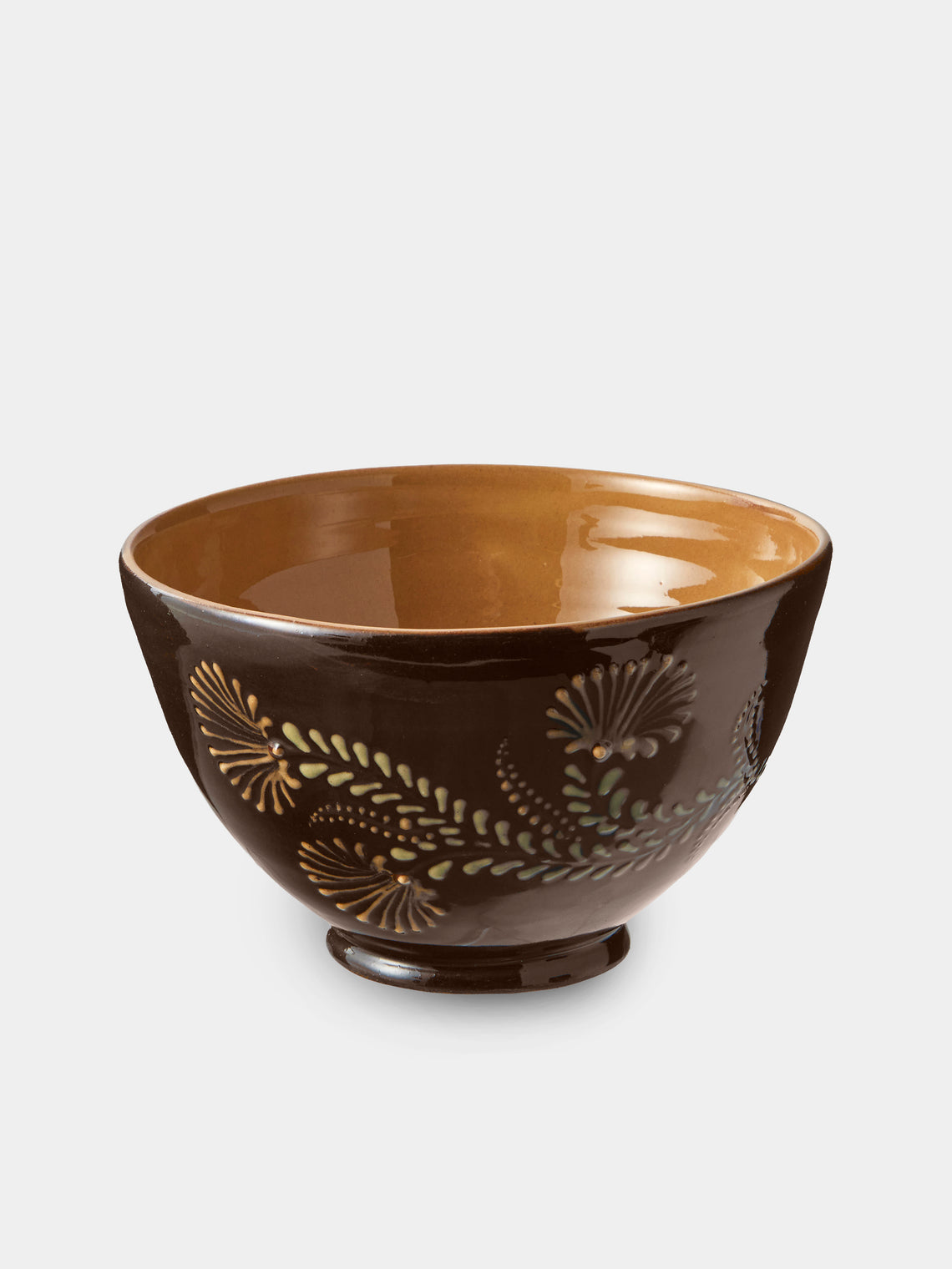Poterie d’Évires - Flowers Hand-Painted Ceramic Grand Bowls (Set of 4) - Dark Brown - ABASK