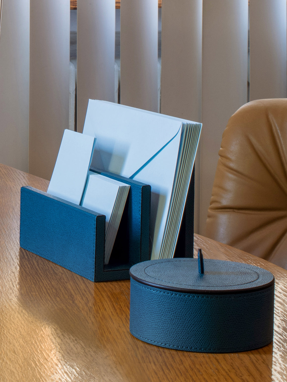 Giobagnara - Harris Leather Medium Trinket Box - Blue - ABASK