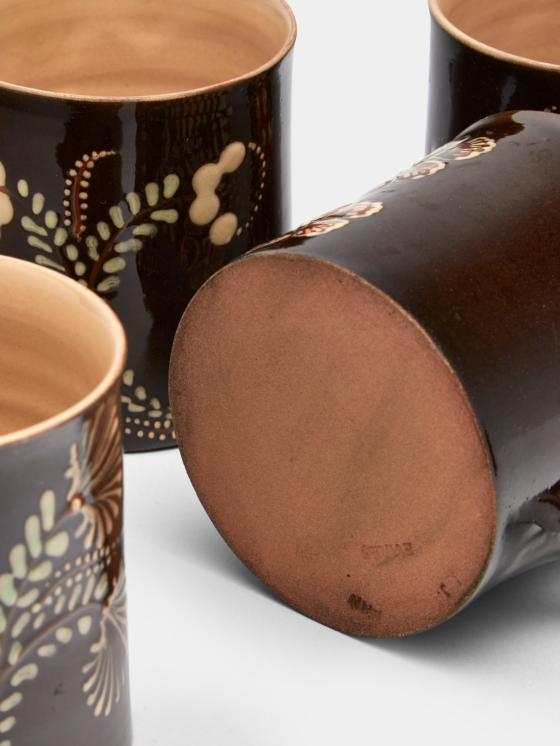 Poterie d’Évires - Flowers Hand-Painted Ceramic Mugs (Set of 6) - Dark brown - ABASK