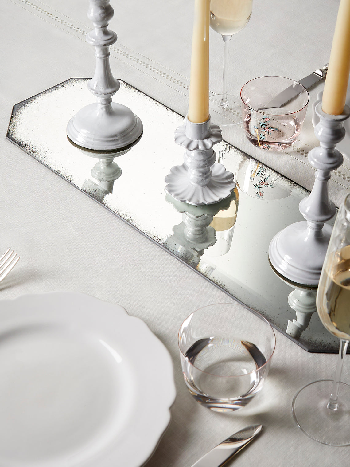 Borgo delle Tovaglie - Octo Mirrored Glass Centerpieces (Set of 2) - Silver - ABASK