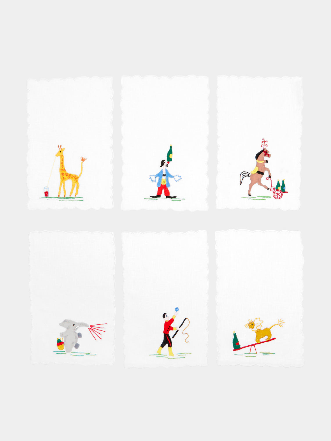 Taf Firenze - Circo Hand-Embroidered Linen Cocktail Napkins (Set of 6) -  - ABASK - 