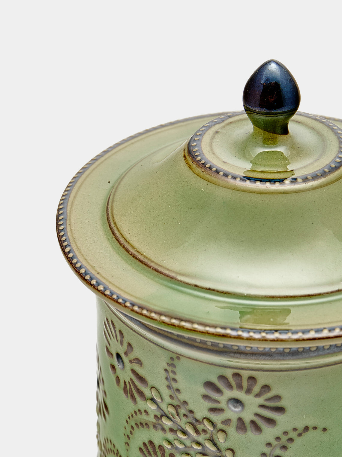 Poterie d’Évires - Flowers Hand-Painted Ceramic Small Lidded Jar - Green - ABASK