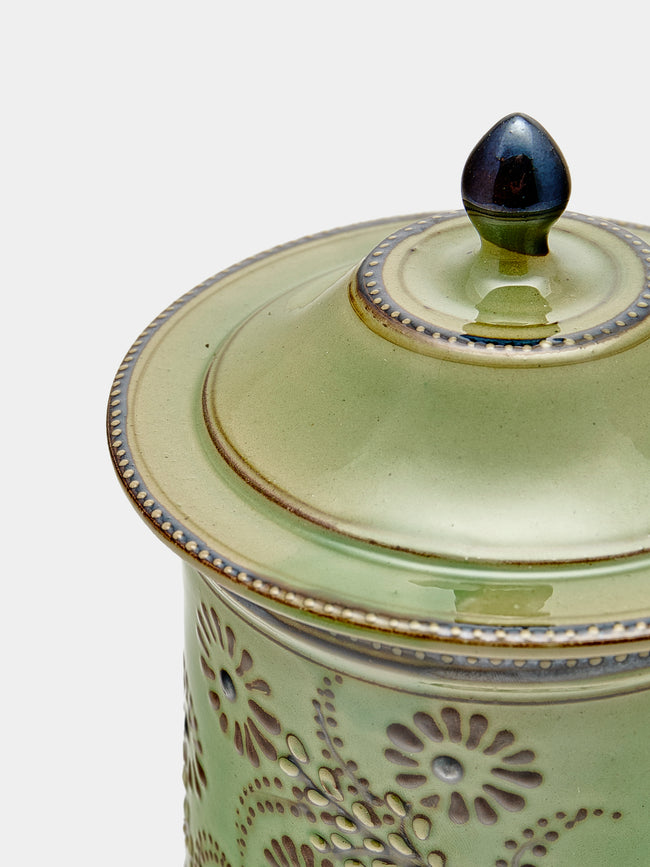 Poterie d’Évires - Flowers Hand-Painted Ceramic Small Lidded Jar - Green - ABASK