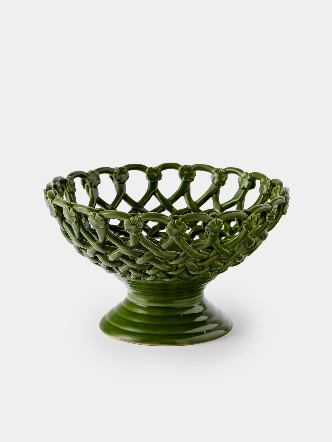 Antique and Vintage - 1930s Maison Pichon Uzès Ceramic Footed Bowl - Green - ABASK - 