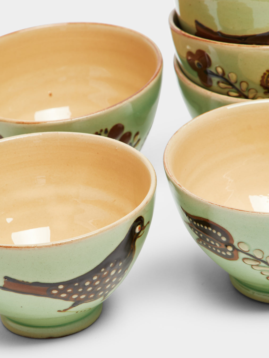 Poterie d’Évires - Birds and Flowers Hand-Painted Ceramic Espresso Cups (Set of 6) -  - ABASK