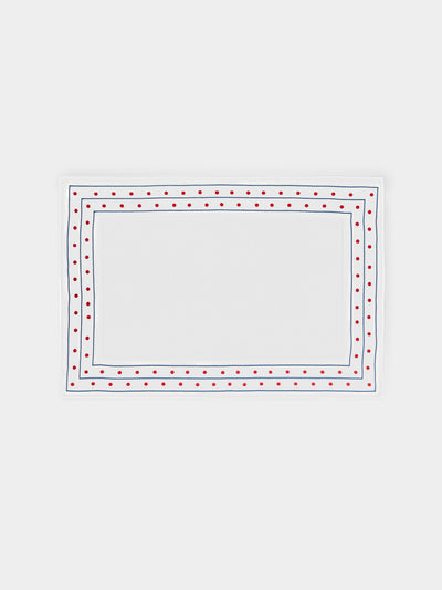 Loretta Caponi - Stripes & Dots Hand-Embroidered Cotton Bath Mat - White - ABASK - 