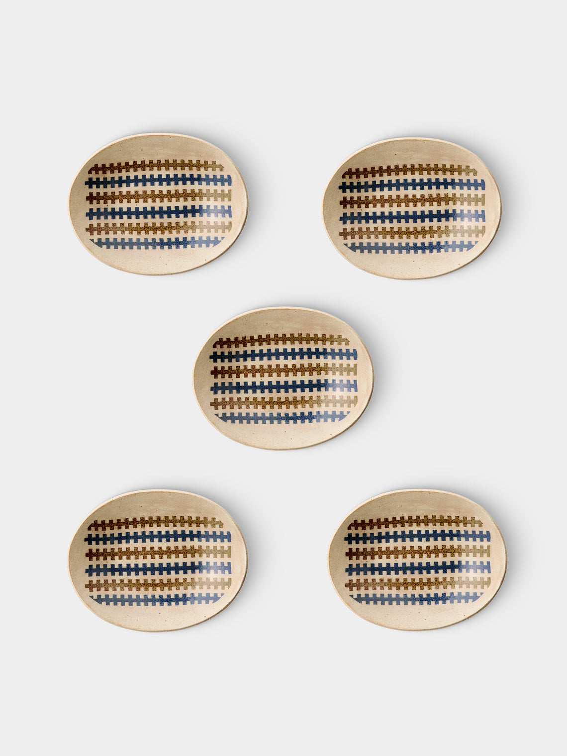 Makidani-gama - Nerikomi Ceramic Oval Plates – 11in/27.5cm (Set of 5) - Multiple - ABASK