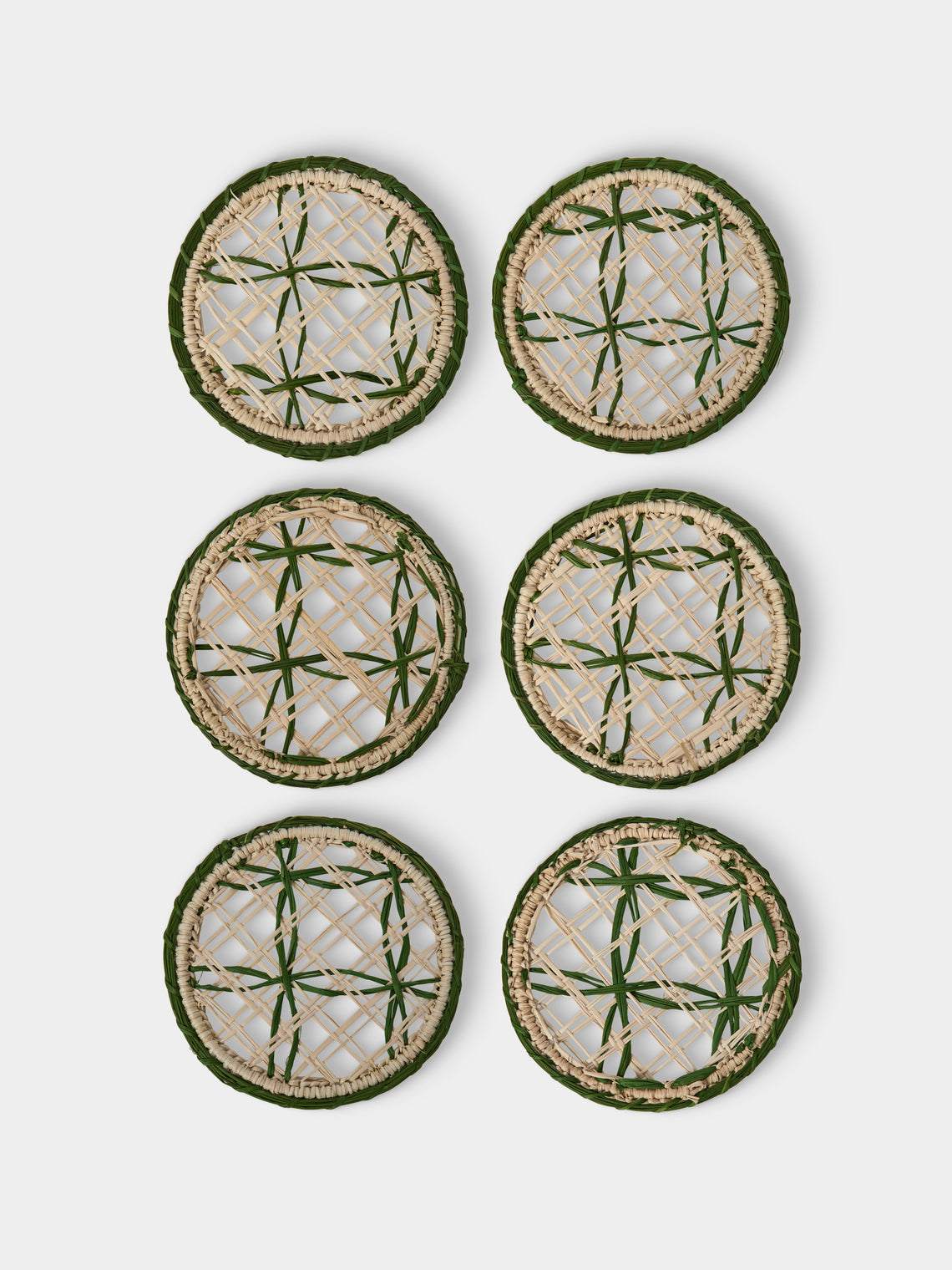 Artesanías del Atlántico - | Set of 6 | Panal Handwoven Palm Coasters - Green - ABASK - 