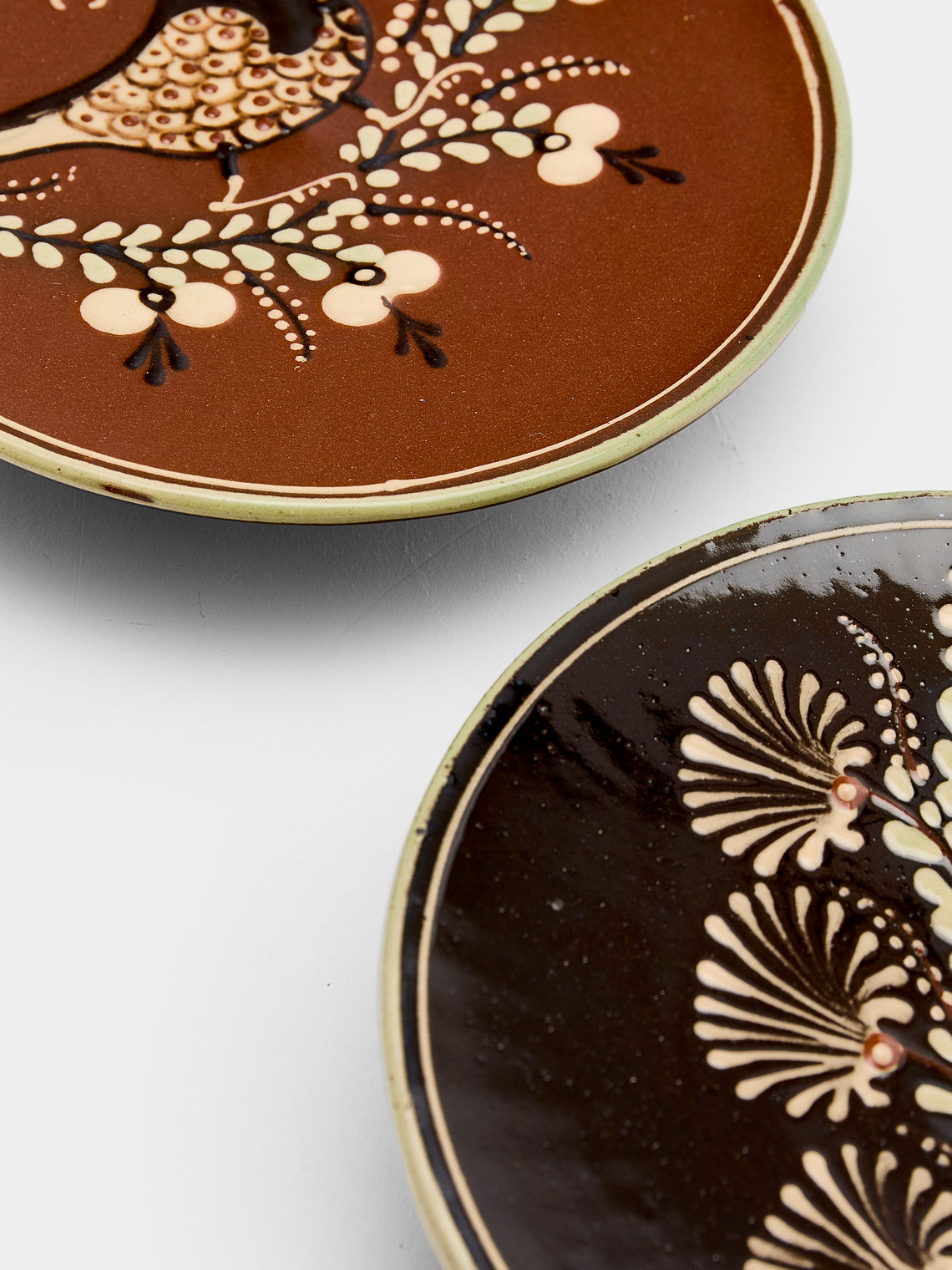 Poterie d’Évires - Flowers and Birds Hand-Painted Ceramic Small Raised Plates (Set of 6) - Multiple - ABASK