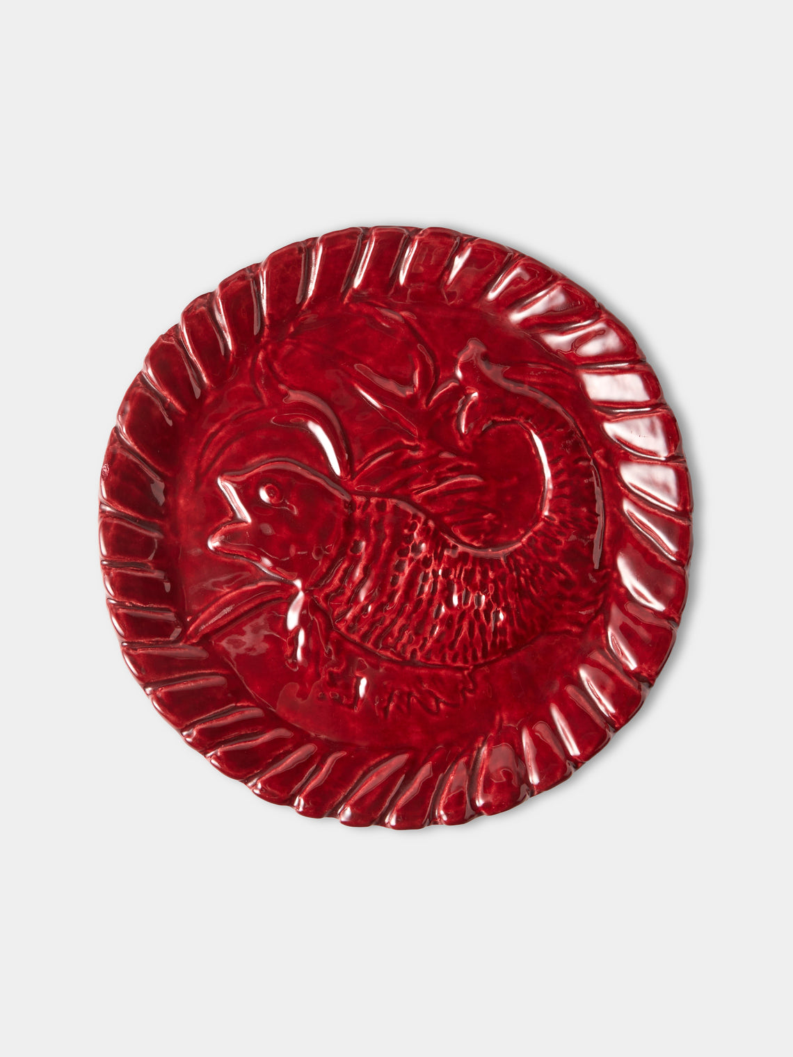 Antique and Vintage - 1950s Jerome Massier Ceramic Lobster Platter with Dinner Plates (Set of 12) - Red - ABASK