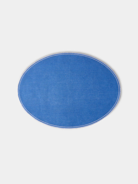 La Gallina Matta - Oval Linen Placemats (Set of 4) - Blue - ABASK - 