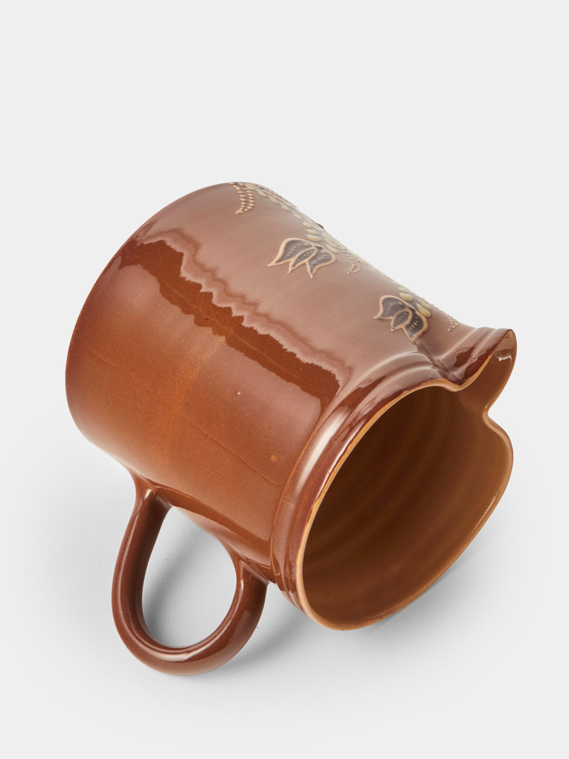 Poterie d’Évires - Flowers Hand-Painted Ceramic Straight-Edge Medium Jug - Light Brown - ABASK