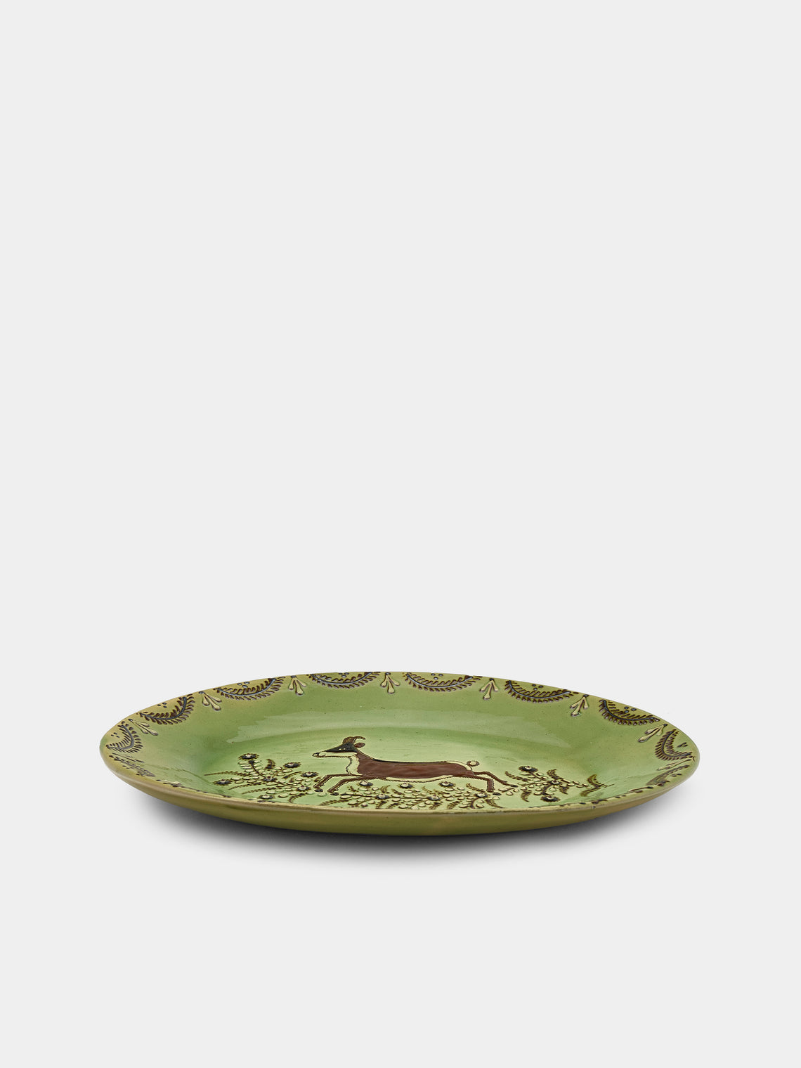 Poterie d’Évires - Rams Hand-Painted Ceramic Oval Platter - Green - ABASK