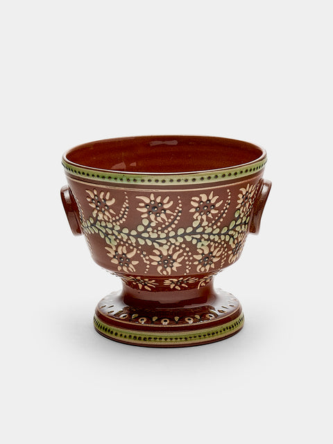 Poterie d’Évires - Flowers Hand-Painted Ceramic Small Raised Bowl - Light brown - ABASK - 