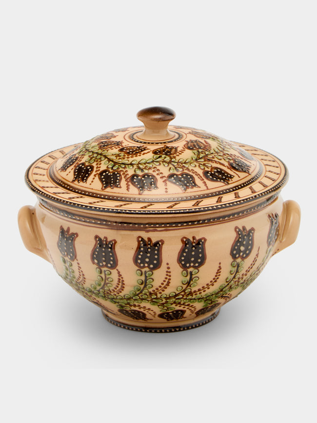Poterie d’Évires - Flowers Hand-Painted Ceramic Lidded Vegetable Dish - Cream - ABASK - 