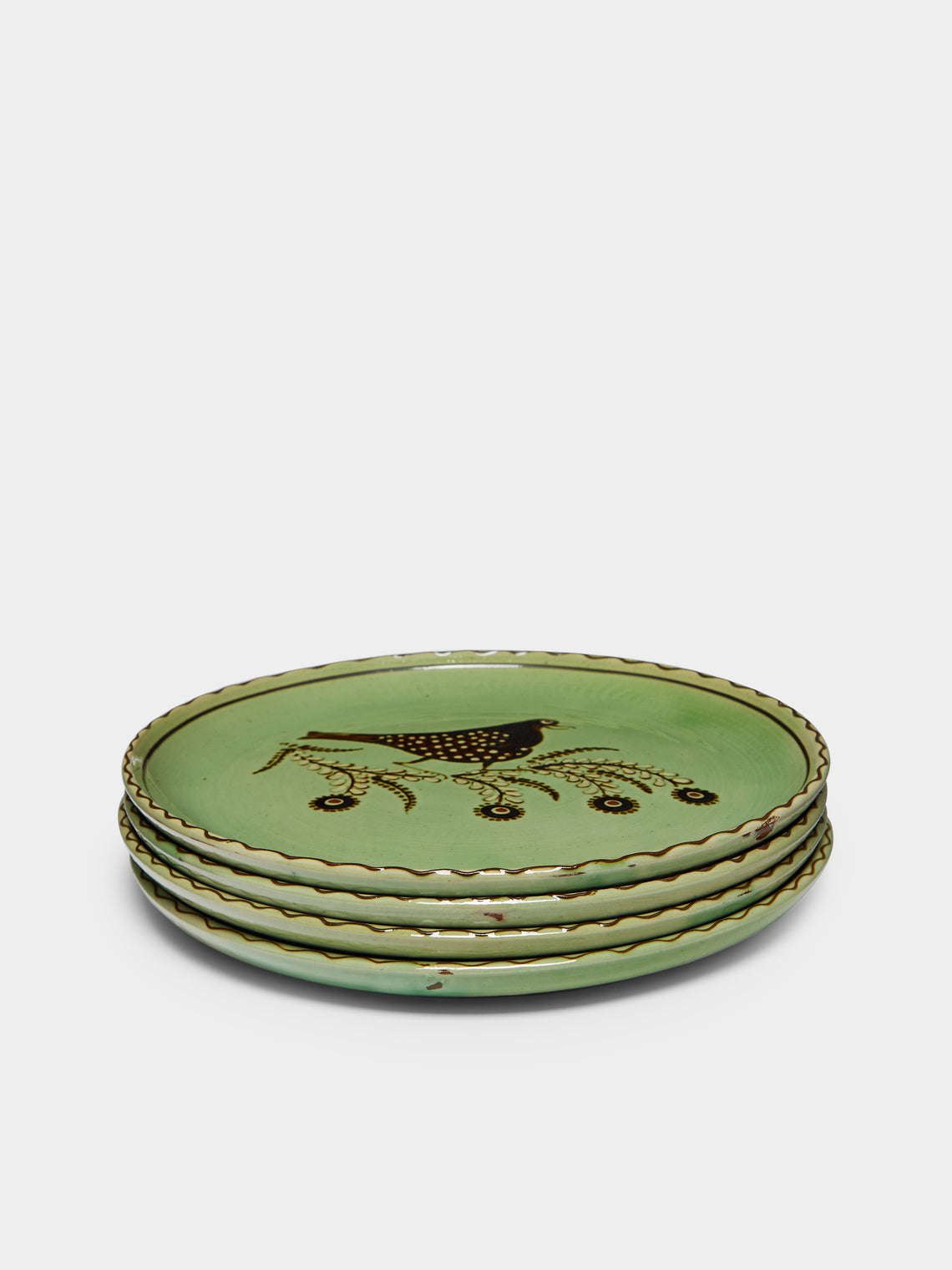 Poterie d’Évires - Birds and Fruits Hand-Painted Ceramic Dinner Plates (Set of 4) -  - ABASK