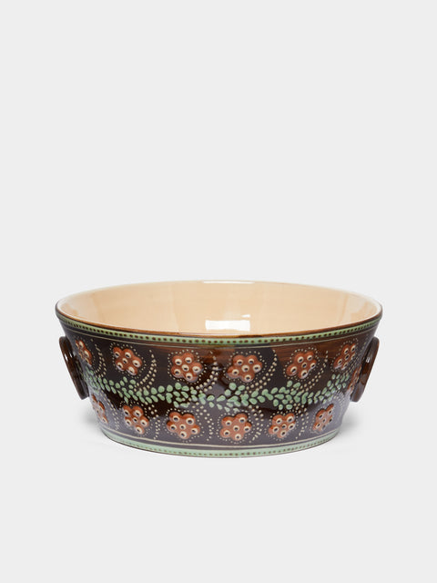 Poterie d’Évires - Flowers Hand-Painted Ceramic Handled Serving Bowl -  - ABASK - 