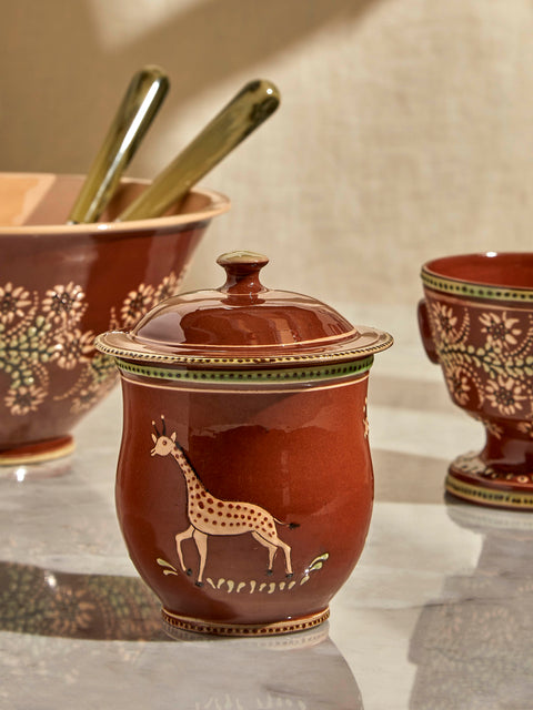 Poterie d’Évires - Giraffes Hand-Painted Ceramic Mini Lidded Pot - Light brown - ABASK