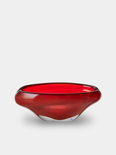 Antique and Vintage - Mid-Century Glass Ashtray - Red - ABASK - 