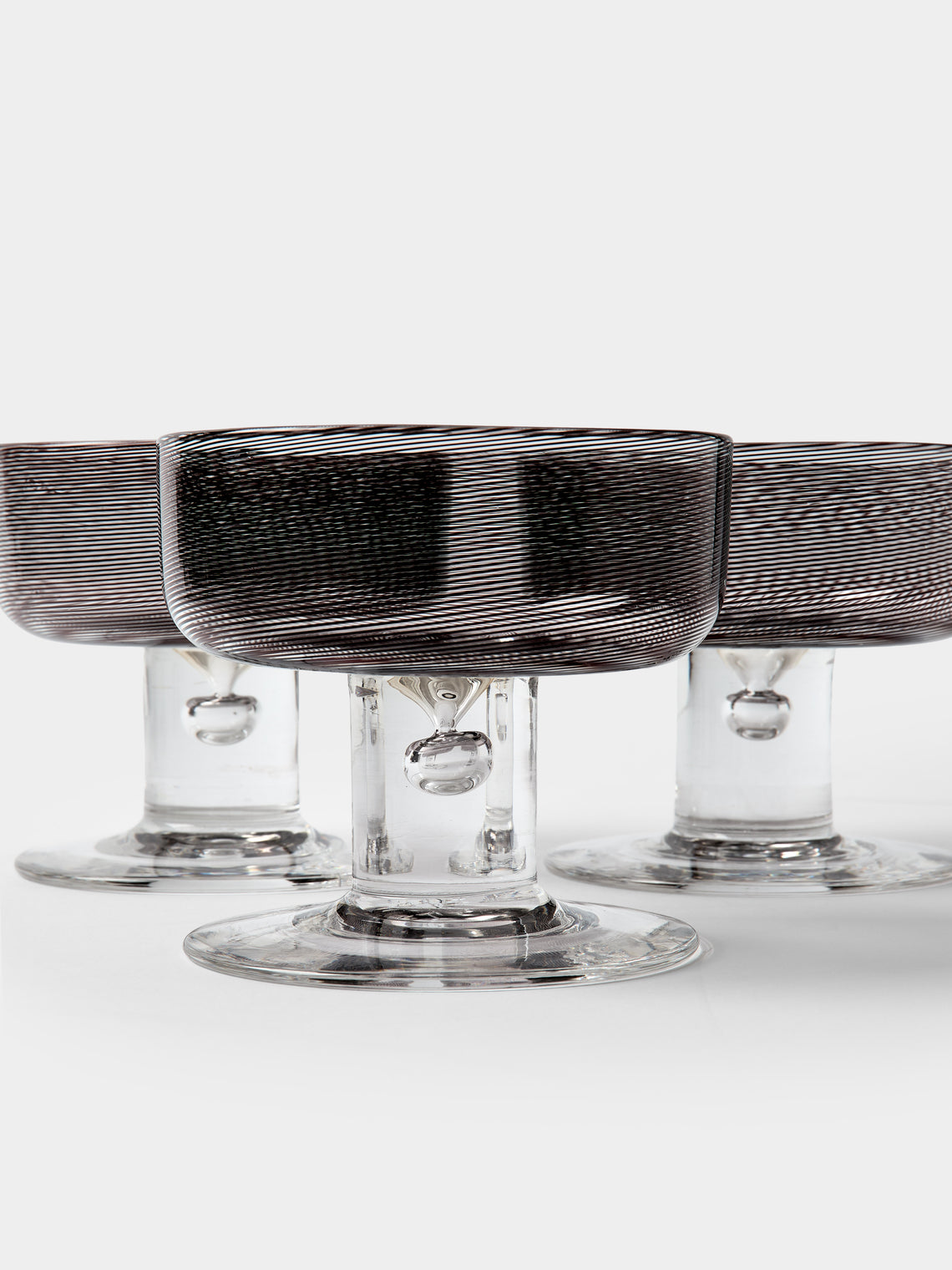Antique and Vintage - Mid-Century Tapio Wirkkala for Venini Rovaniemi Filigree Murano Glass Coupes (Set of 8) - Brown - ABASK