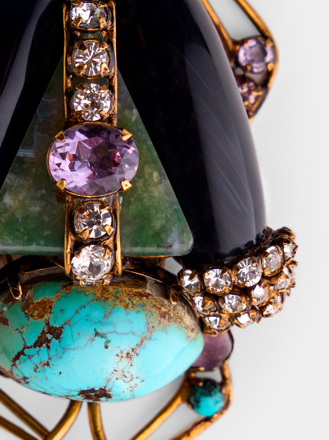 Mahnaz Collection - Vintage Iradj Moini Turquoise, Amethyst and Hard Stone Insect Brooch Pendant - Multiple - ABASK