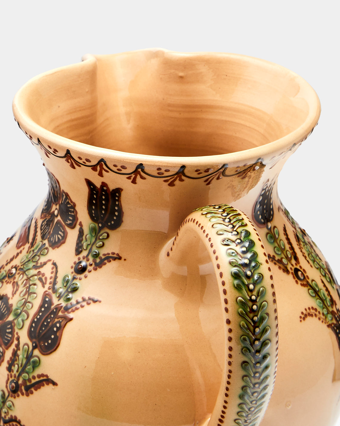 Poterie d’Évires - Birds Hand-Painted Ceramic Large Round Jug - Cream - ABASK
