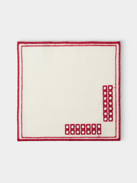 Borgo delle Tovaglie - Erica Embroidered Linen Cocktail Napkins (Set of 12) - Red - ABASK - 
