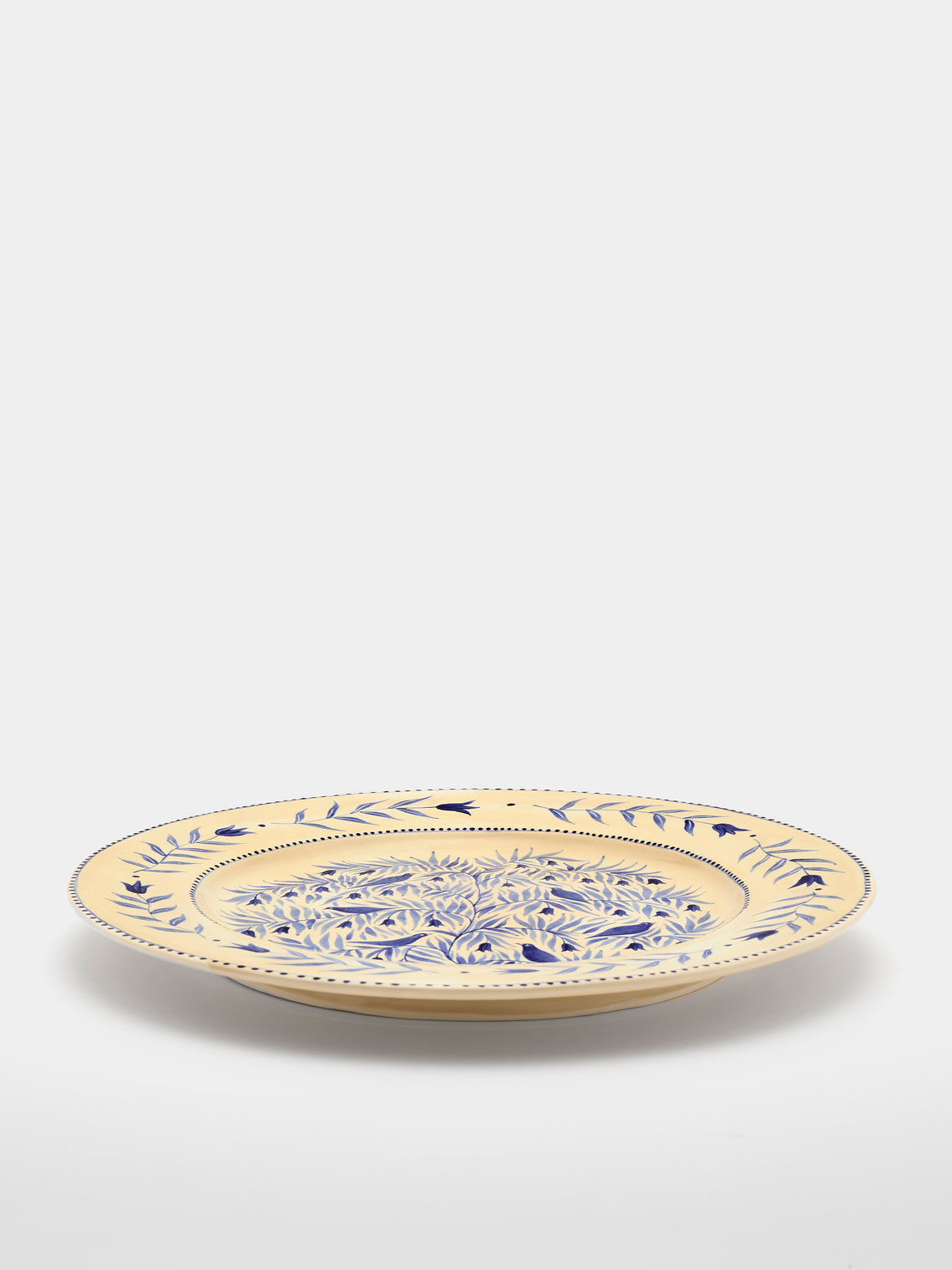 Rosanna Corfe - Birds and Bluebells Hand-Painted Ceramic Round Platter - Cream - ABASK
